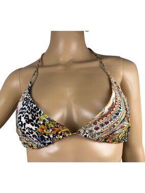 Y2K Body One Multicolor Paisley Animal Print Triangle Bikini Top Size S Boho